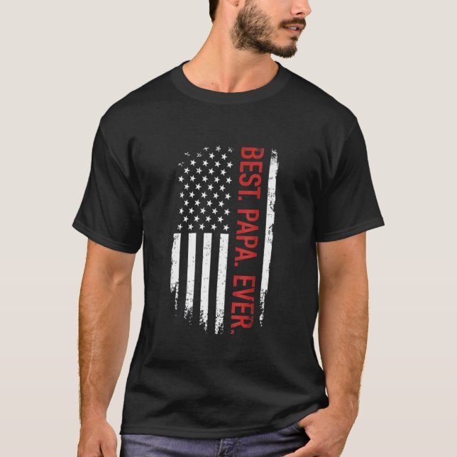 Camiseta Mens Best Papa Ever Usa American Flag Father's Day (Anverso)