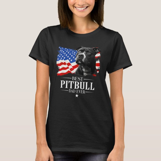 Camiseta Mens Best Pitbull Dad Ever American Flag Father s  (Anverso)