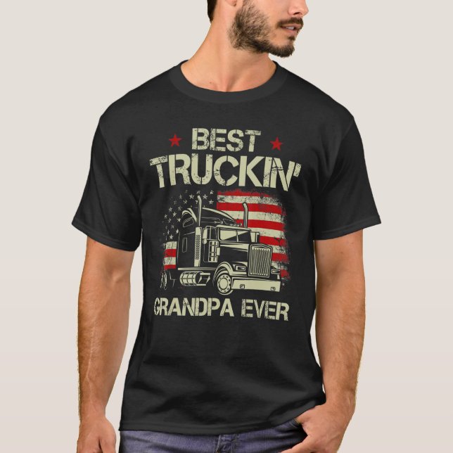 Camiseta Mens Best Truckin Grandpa Ever American Flag Big R (Anverso)