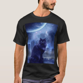 Camiseta men's black cat and moon light