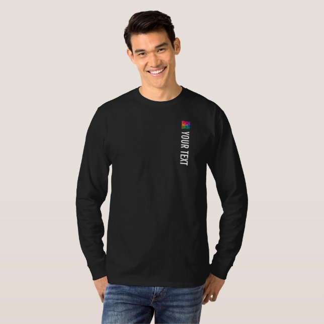 Camiseta Mens Black Long Sleeve Tshirt Imprimir Añadir imag (Anverso completo)