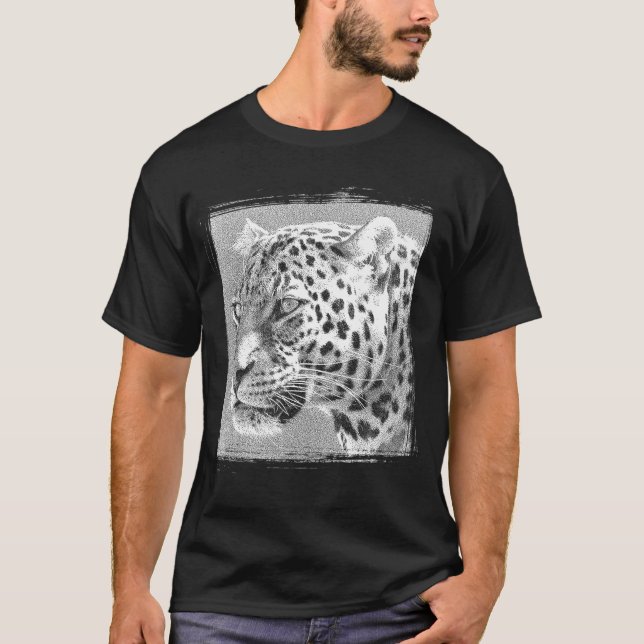 Camiseta Mens Black T Shirt Leopard Head Modern Elegant (Anverso)