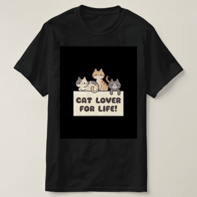 Camiseta mens black t shirt with cute cartoon of cat (Diseño del anverso)
