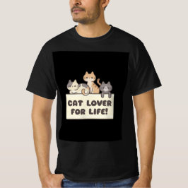 Camiseta mens black t shirt with cute cartoon of cat