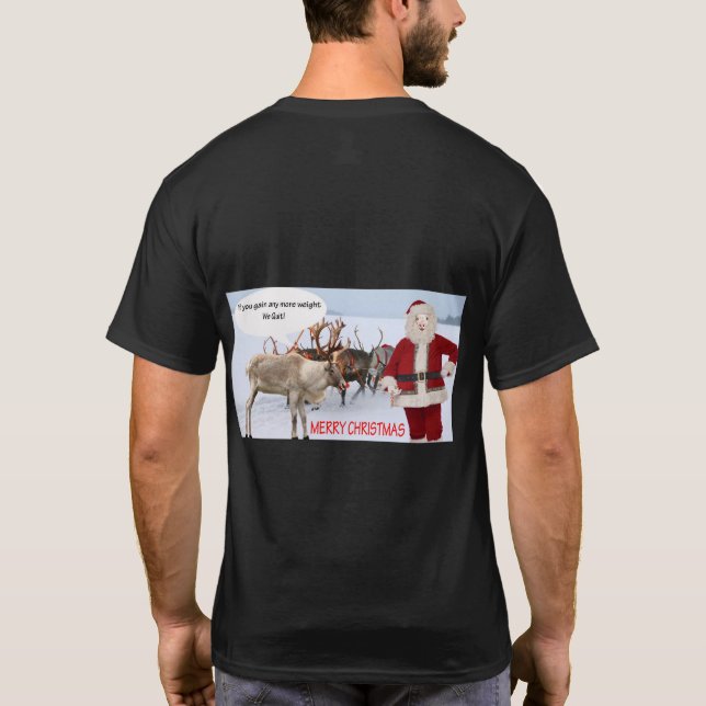 Camiseta mens black tee merry christmas santa pig (Reverso)