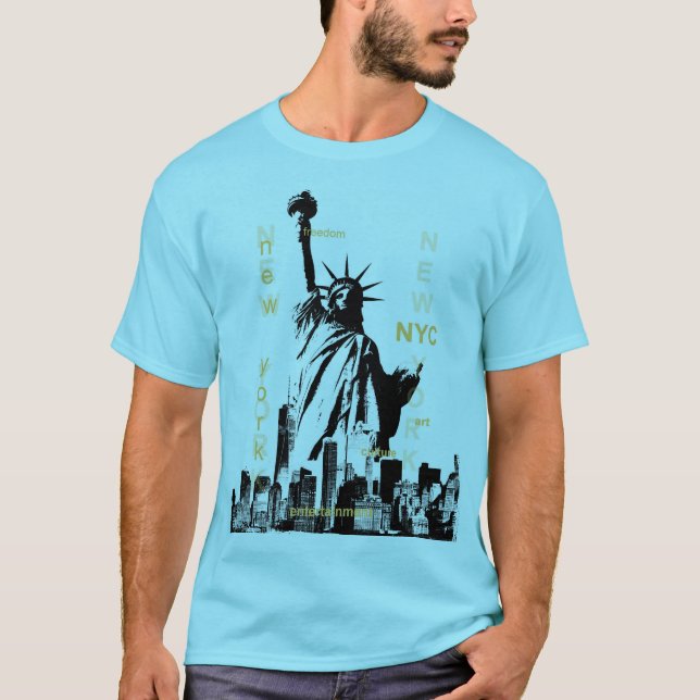 Camiseta Mens Blue Horizon Nyc Estatua de la Libertad Manha (Anverso)