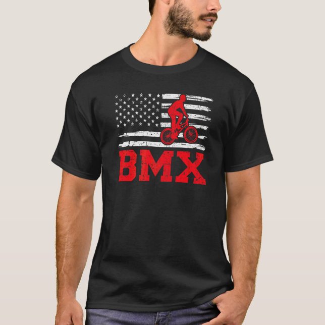 Camiseta Mens Bmx Bicicleta Estilo Retro Bandera Americana  (Anverso)