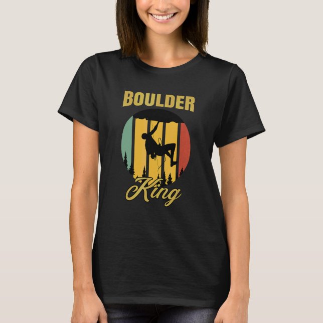 Camiseta Mens Boulder King Retro Escalando Rocas Bouldering (Anverso)