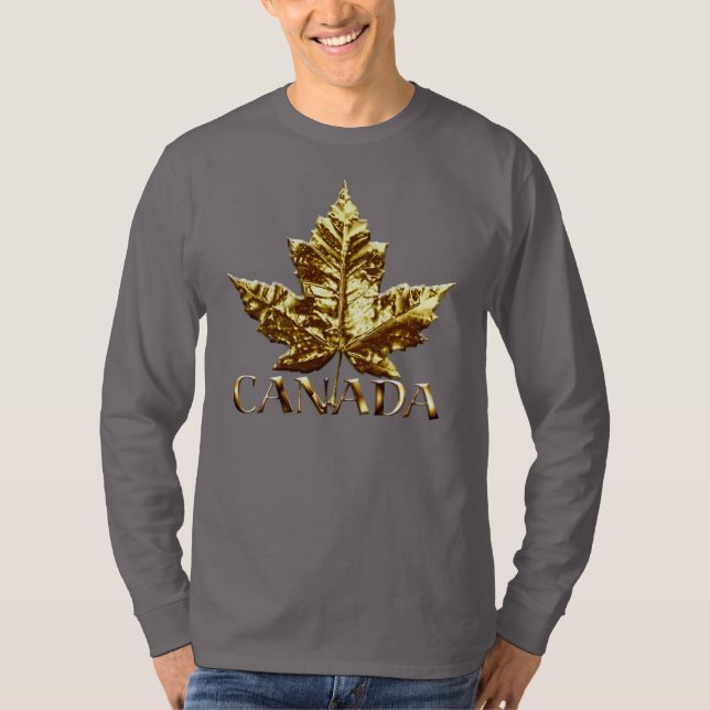 Camiseta Mens Canada Shirt Gold Maple Leaf Long Sleeve Tee (Anverso)