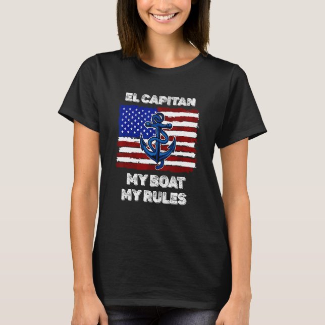 Camiseta Mens Capitan My Boat My Rules Pontoon American Fla (Anverso)