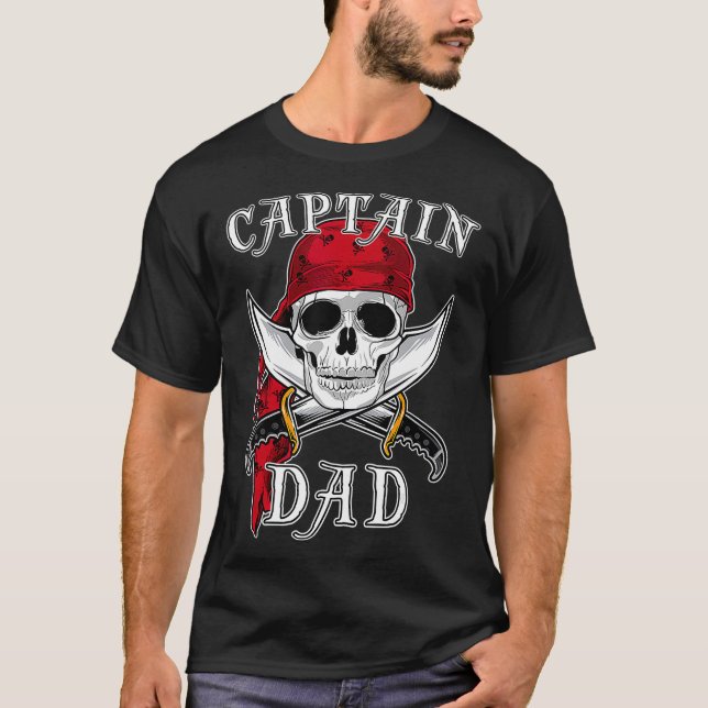 Camiseta Mens Captain Dad Funny Halloween Pirate Skull Gift (Anverso)