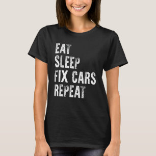 Camiseta Mens Car Mechanic Auto Garage Eat Sleep Fix Carros