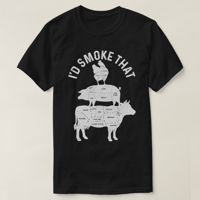 Camiseta Mens Chef Butcher BBQ I'd Smoke That Pork Beef flo (Diseño del anverso)