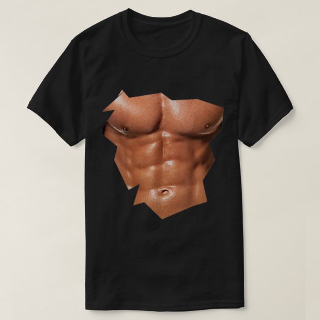 Camiseta Mens Chest Six Pack Abs graciosos falsos abdominal (Diseño del anverso)