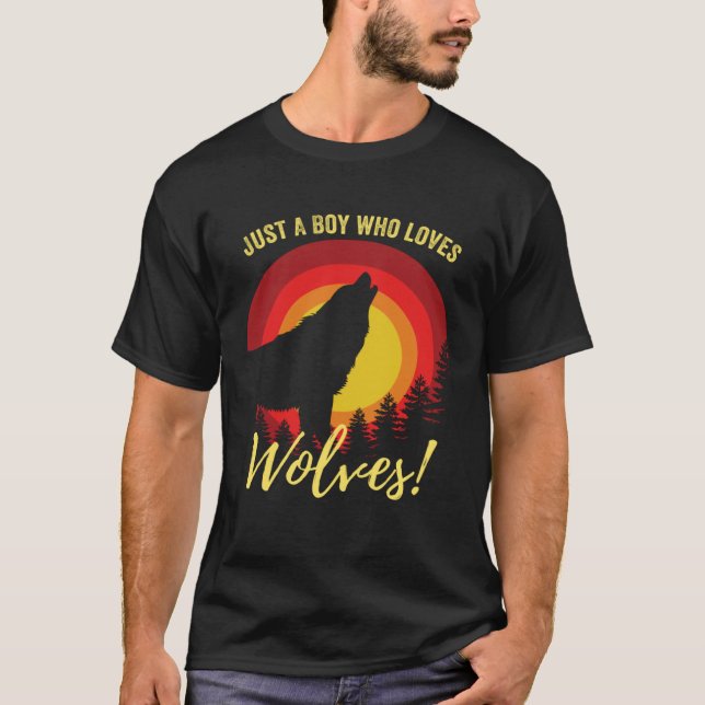 Camiseta Mens Cool Just A Boy Who Loves Wolves Boys Wolf    (Anverso)