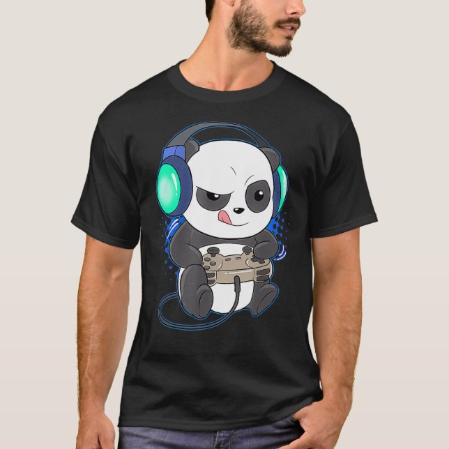 Camiseta Mens Cute Gaming Panda Video Game Computer Player  (Anverso)