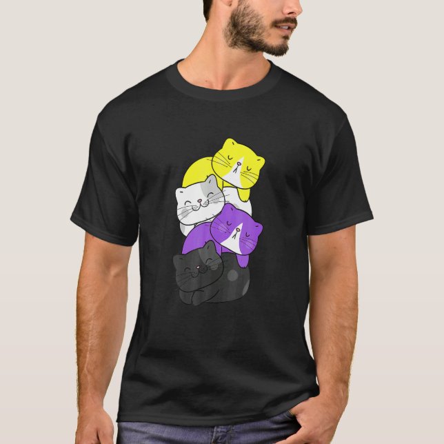 Camiseta Mens Cute LGB Bandera No binaria Gato Gato LGB Cut (Anverso)