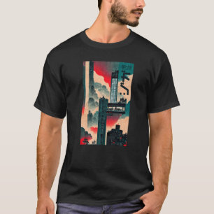 Camiseta Mens Cyberpunk Sci-fi Dystopia City Ukiyo-e Japane