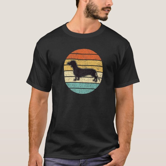 Camiseta Mens Dachshund Dog Retro Sunset (Anverso)