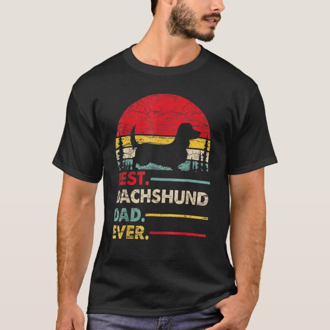 Camiseta Mens Dachshund Long Haired Best Dad Ever Dog Vinta (Anverso)