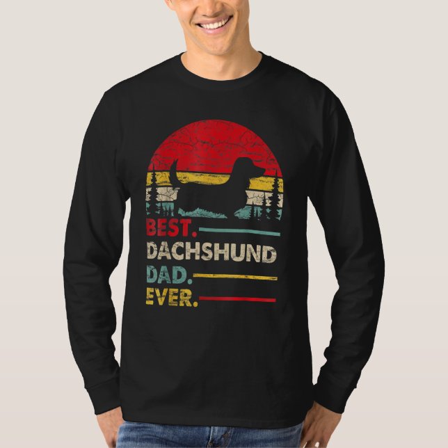 Camiseta Mens Dachshund Long Haired Best Dad Ever Dog Vinta (Anverso)