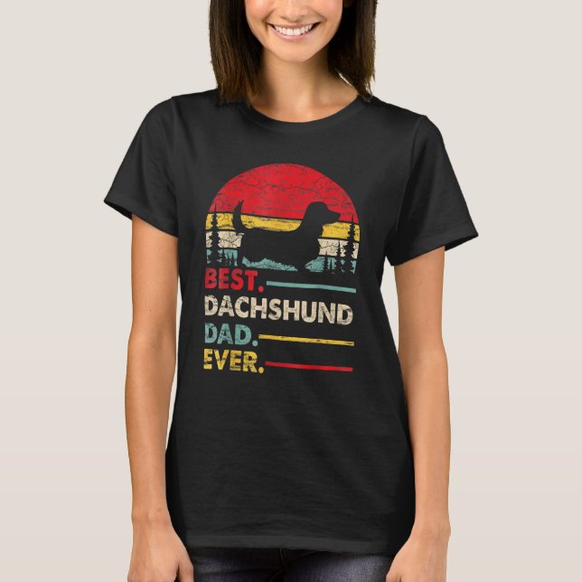 Camiseta Mens Dachshund Long Haired Best Dad Ever Dog Vinta (Anverso)
