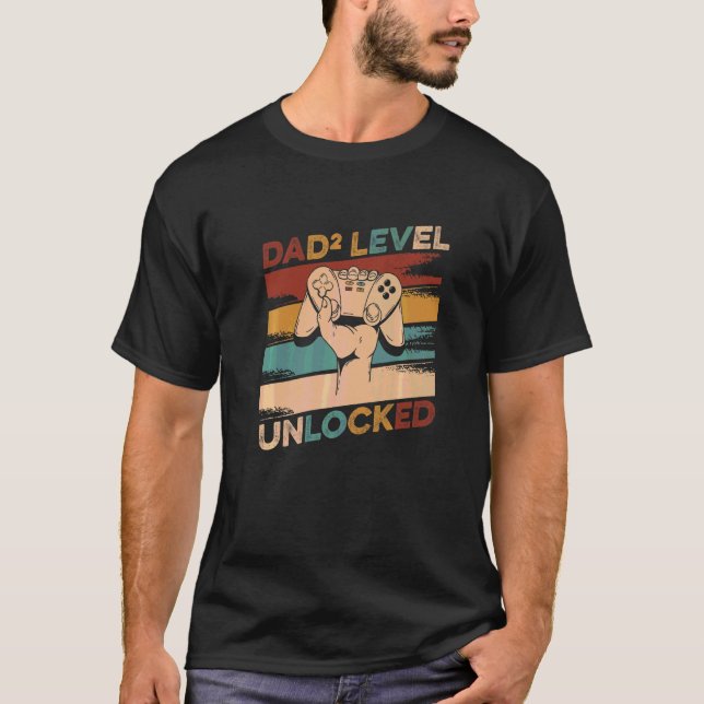 Camiseta Mens Dad² Nivel Padre Desbloqueado Papi Gemelos An (Anverso)