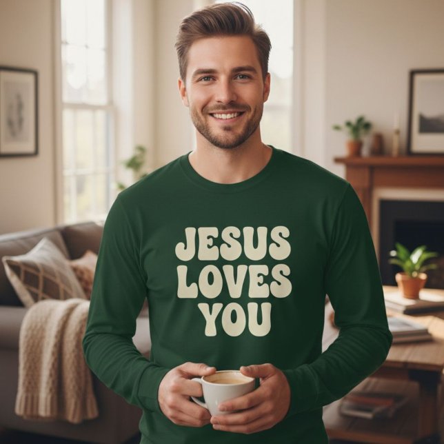 Camiseta Men's Dark Green Long Sleeve Shirt Jesus Loves You (Subido por el creador)