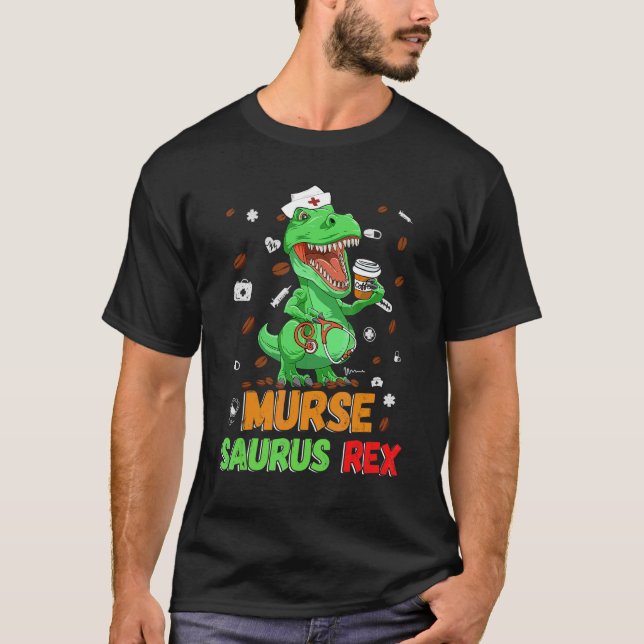 Camiseta Mens Dinosaur Scrub Nurse Life Coffee Rn Murse Nur (Anverso)
