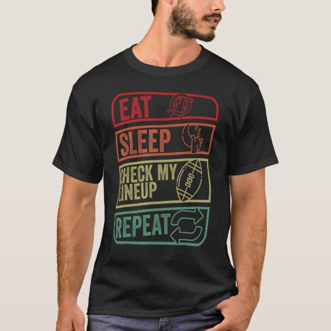 Camiseta Mens Eat Sleep Check My Lineup Repeat Life Retro F (Anverso)
