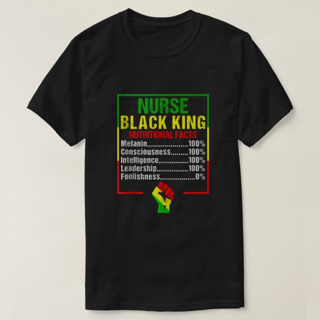 Camiseta Mens Enfermera Hechos Nutricionales del Rey Negro (Diseño del anverso)