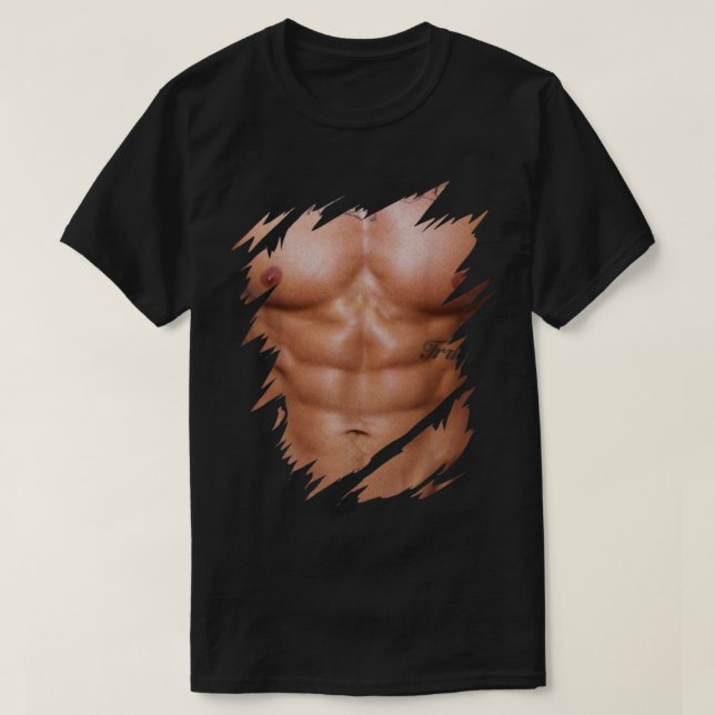 Camiseta Mens Fake Muscles Ripped Torn Chest Six Pack Abs  (Diseño del anverso)