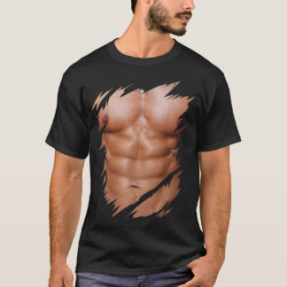 Camiseta Mens Fake Muscles Ripped Torn Chest Six Pack Abs 