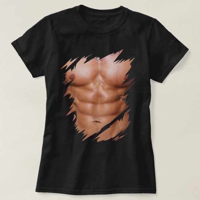 Camiseta Mens Fake Muscles Ripped Torn Chest Six Pack Abs  (Diseño del anverso)