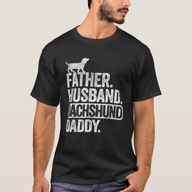 Camiseta Mens Father Husband Dachshund Daddy Wiener Dad Gra (Anverso)