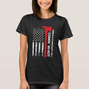 Camiseta Mens Firefighter Comin’ en línea roja caliente ban