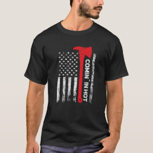 Camiseta Mens Firefighter Comin’ en línea roja caliente ban