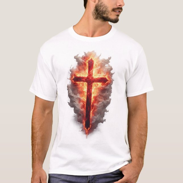 Camiseta Men's Flaming Christian Cross Tee Shirt (Anverso)