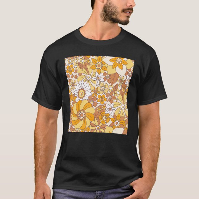 Camiseta Mens flowers blossom 60s 70s retro style floral fl (Anverso)