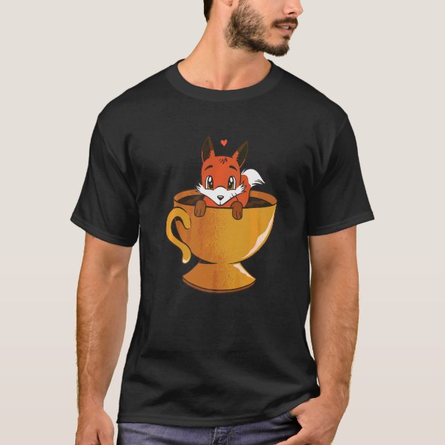 Camiseta Mens Fox Coffee a Cute Fox Inside A Coffee Cup Fox (Anverso)