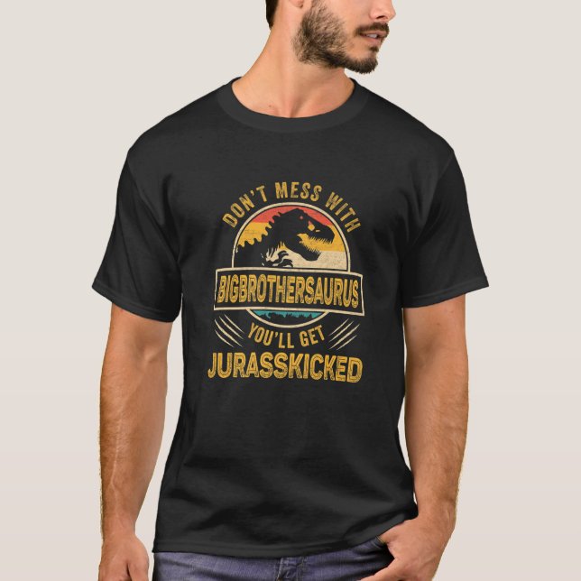 Camiseta Mens Funny Big Brother Rex Saurus Fathers Day Chri (Anverso)