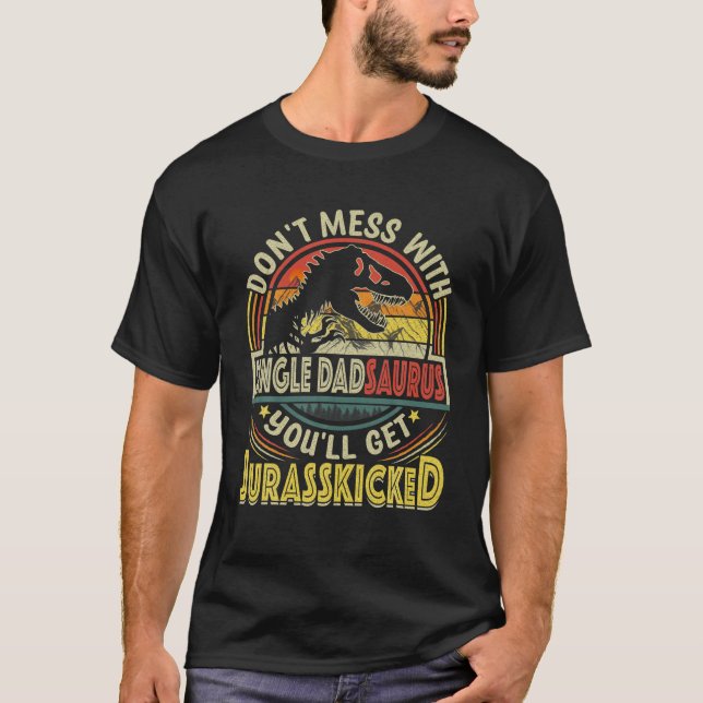 Camiseta Mens Funny Single Dad Rex Saurus Father's Day Chri (Anverso)