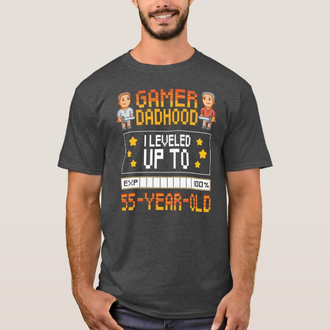 Camiseta Mens Gamer Dadhood Leveled Up To 55 Year Old 55th (Anverso)