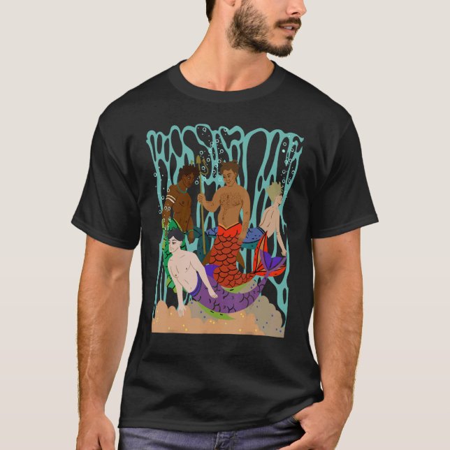 Camiseta Mens Gay Tema Mermen Cuatro Bonitas Etnia Merman (Anverso)