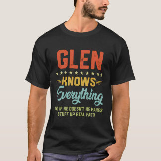 Camiseta Mens Glen conoce todo el nombre divertido personal
