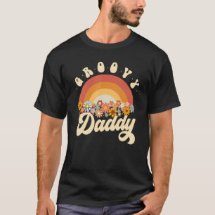 Camiseta Mens Groovy Daddy Retro Flores de colores arcoiris