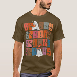Camiseta Mens Groovy Spooky Vibes Vintage Floral Ghost Hipp