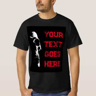 Camiseta Mens Halloween Skull Negro Rojo Distinto Texto