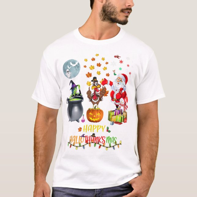 Camiseta Mens Happy Hallothanksmas Funny Halloween (Anverso)