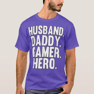 Camiseta Mens Husband Daddy Gamer Hero Play Video Games